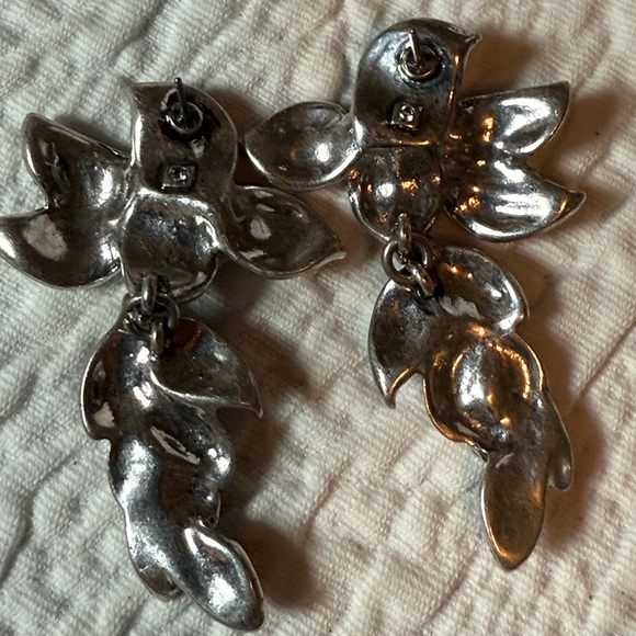 WHBM Pavé Rhinestone Statement Earrings Purple Lavender Silver 3D Flowers - Picture 4 of 4